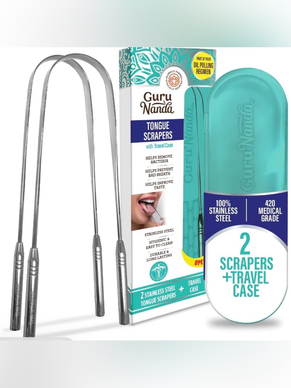 Guru Nanda Stainless Steel Tongue Scrapers - Silver